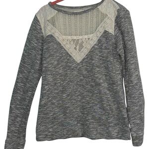 Gray Lace Trim Women's Top
